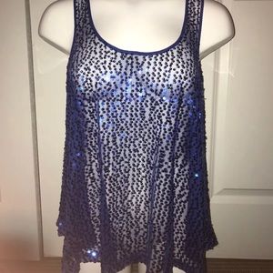 Blue Sequin Flowy Tank Top